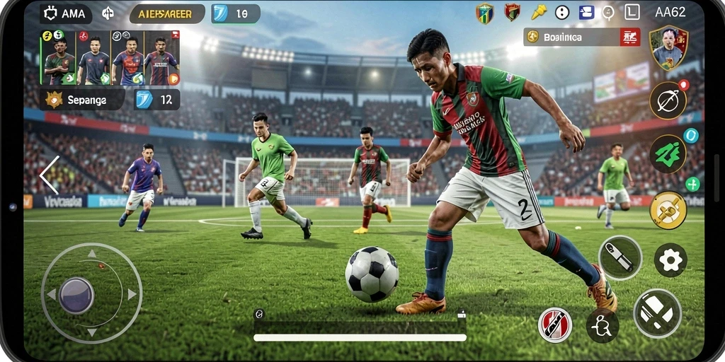 Tampilan gameplay Sepak Bola yang seru dan mendebarkan.