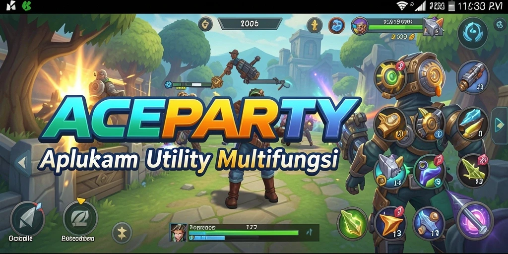 Tampilan aplikasi ACEPARTY dengan berbagai fitur utilitas.