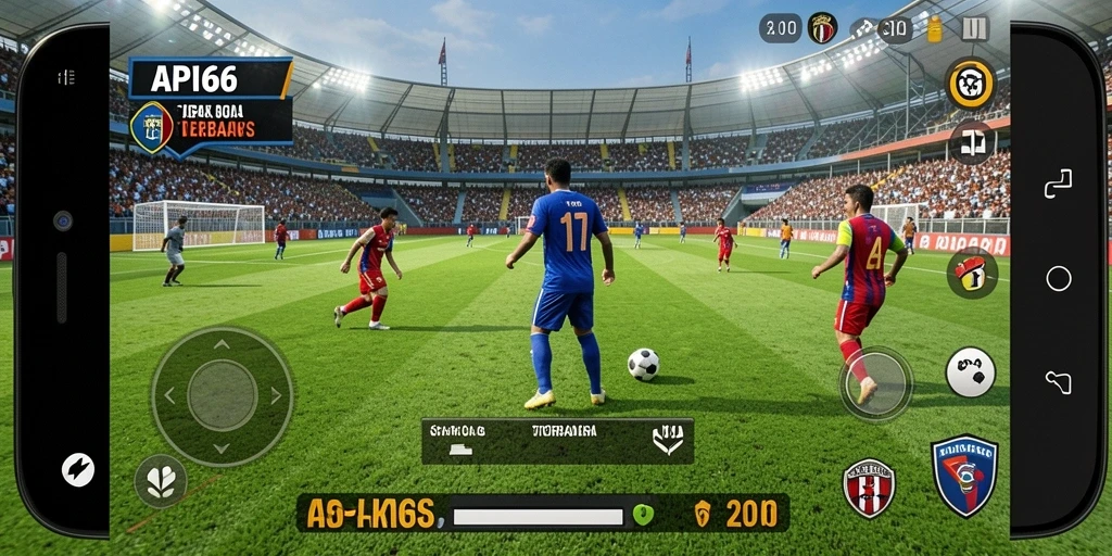 Gameplay API66 yang menarik dengan aksi pertandingan sepak bola seru.