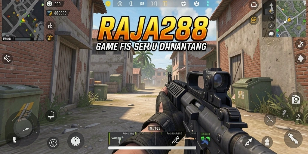 Screenshot gameplay RAJA288 dengan aksi tembak-menembak seru dalam misi.